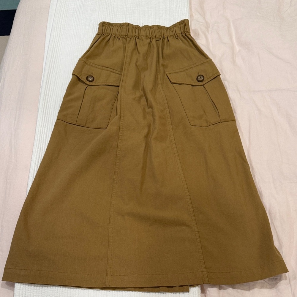 Utility Midi Skirt with Button Flap Pockets - Brown
